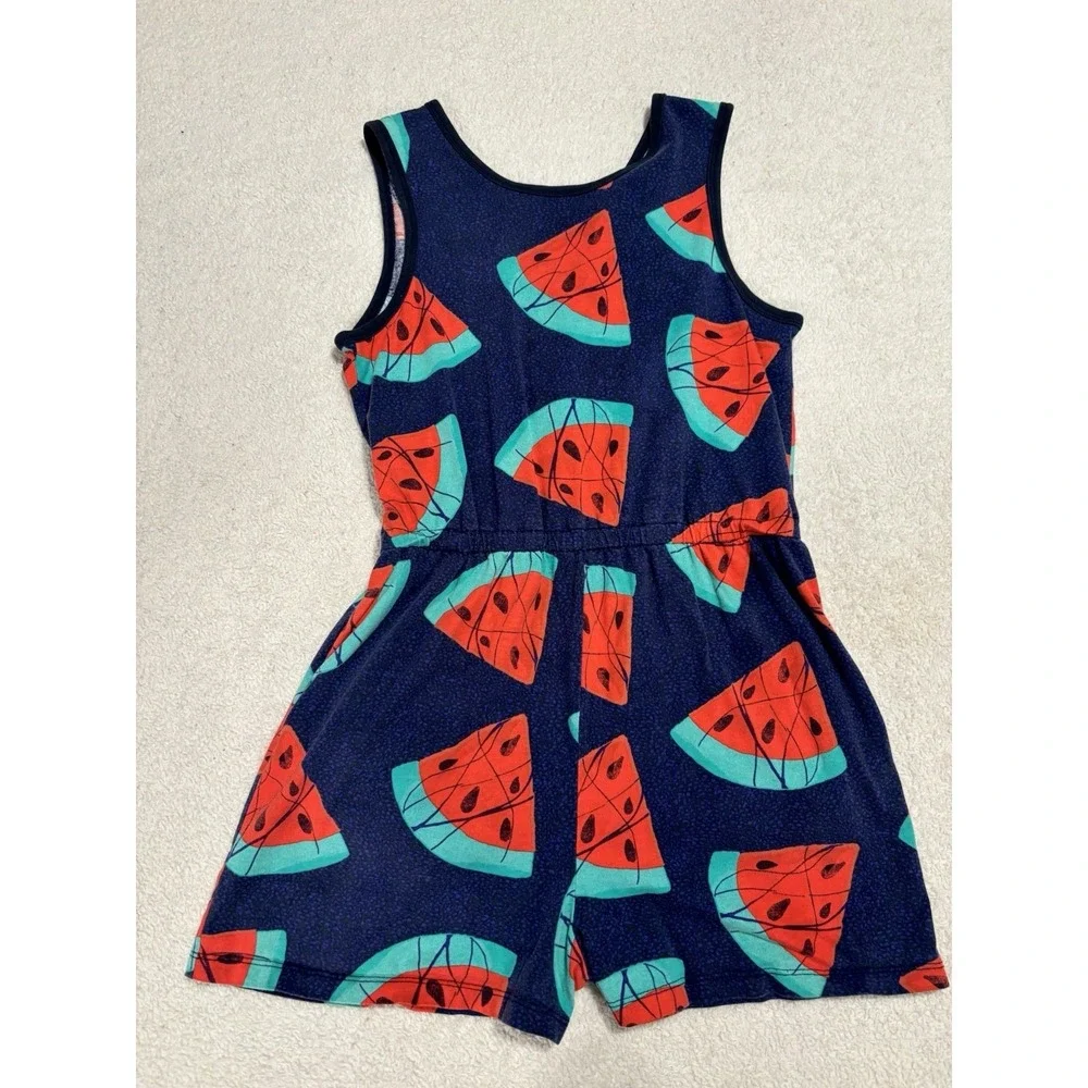 Tea Collection Sleeveless Cross-back Romper Kids S16, Wax Print Watermelon, Blue